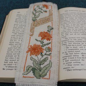 Bookmark OCTOBER-CALENDULA Hand Stitched Flower of the Month Bookmark